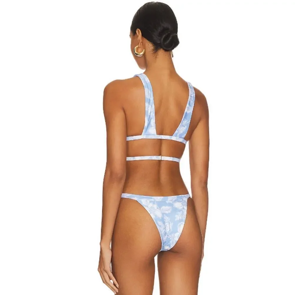 L*Space Avery Bikini Top Blue White Floral Print Size Medium NEW with Tags